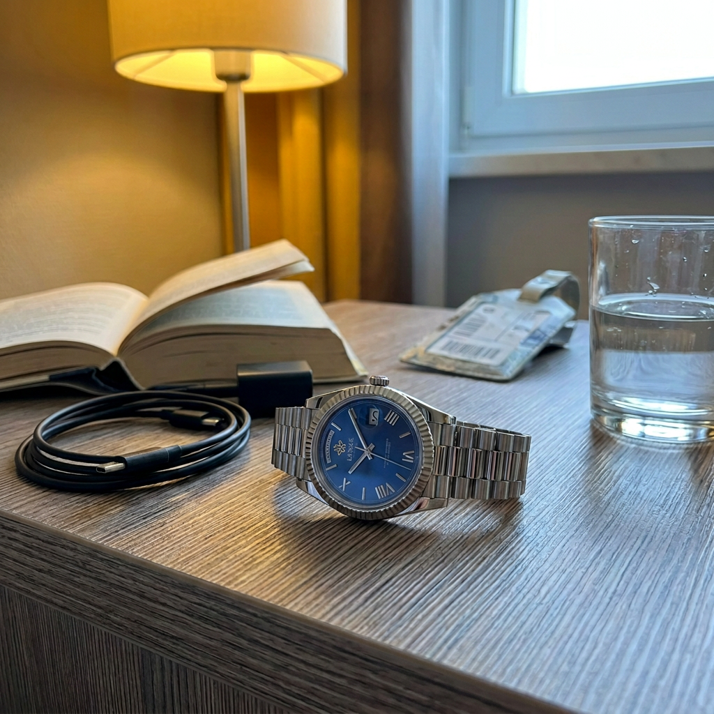 Customer photo of the royal-blue LGXIGE on a desk beside a book and glasses