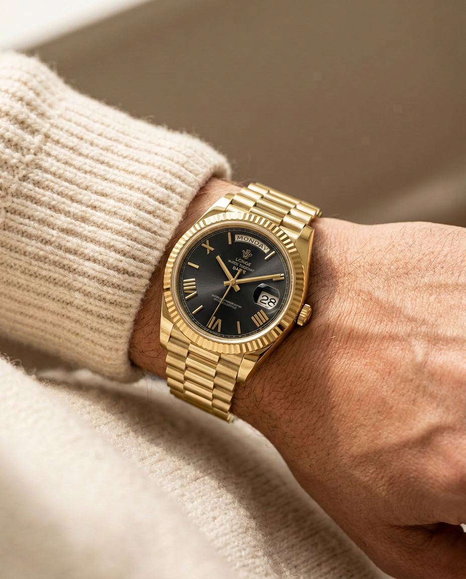 LGXIGE 01 in Gold Black worn on a man's wrist