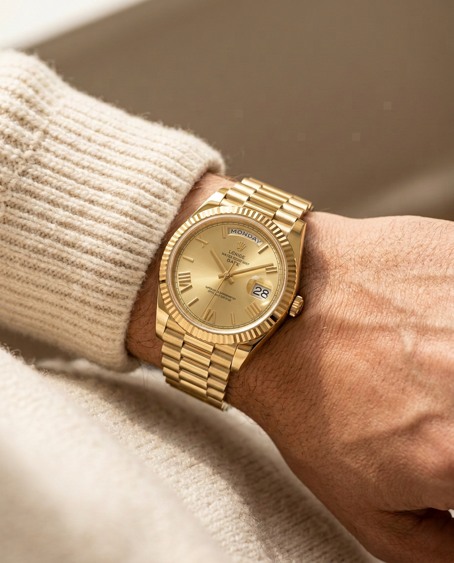 LGXIGE 01 in Gold Champagne worn on a man's wrist