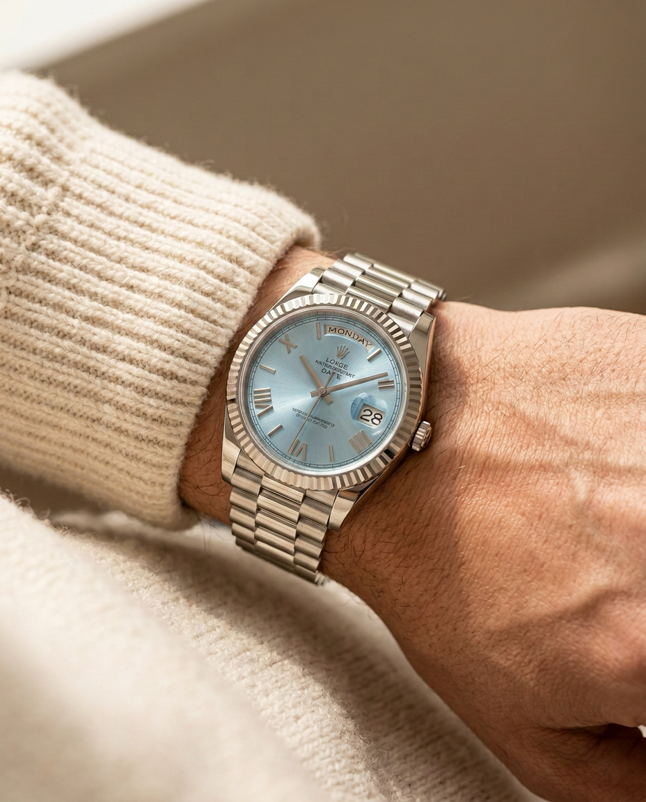 LGXIGE 01 in Ice Blue worn on a man's wrist