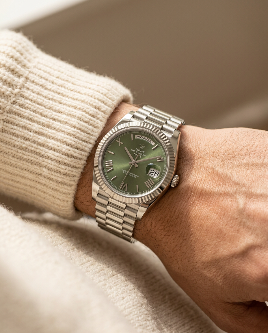 LGXIGE 01 in Olive Green worn on a man's wrist